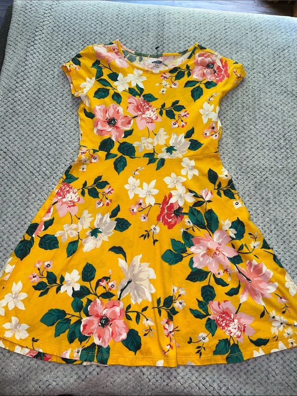 Old Navy Yellow Floral Fit-and-Flare Dress with Pink & Green Accents